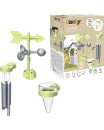 Verpakking en onderdelen van het Smoby Weerstation accessoire met windvaan, windgong en regenmeter.