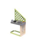 Illustratie van een Smoby speelhuis met daaraan de Smoby Life Zomerkeuken bevestigd, gemaakt van 66% gerecycled materiaal.